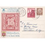 Germany 1939 - Munich stamp exhibition, 3pf stationery and used to London