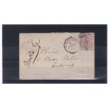 Great Britain 1876 envelope Romford to Antwerp 2½d rosy mauve Pl 3 Romford duplex and Antwerp 15