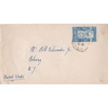 French Colonies St. Pierre et Miquelon 1935 env to New York, 1932 1fr, 50c adhesives (SG 156)