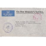 Sarawak 1963-O.H.M.S Airmail envelope Kialing to London with Kuching Official paid date stamps in