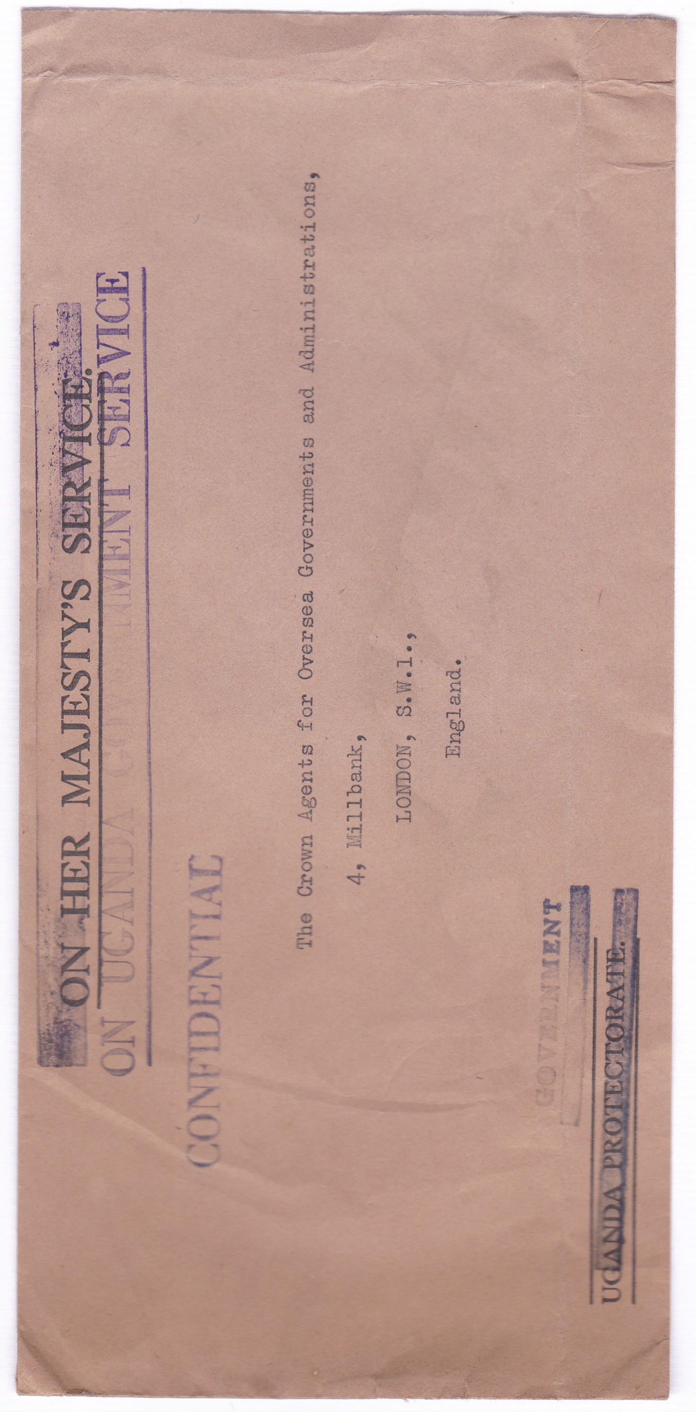 Uganda 1960's-O.H.M.S(Erased)-on Uganda 'Government Service inserted in purple below, Confidential