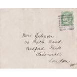 India 1887 - Envelope Bombay to Chiswick London - To Mrs Gibson, Chiswick, transit datestamps on the