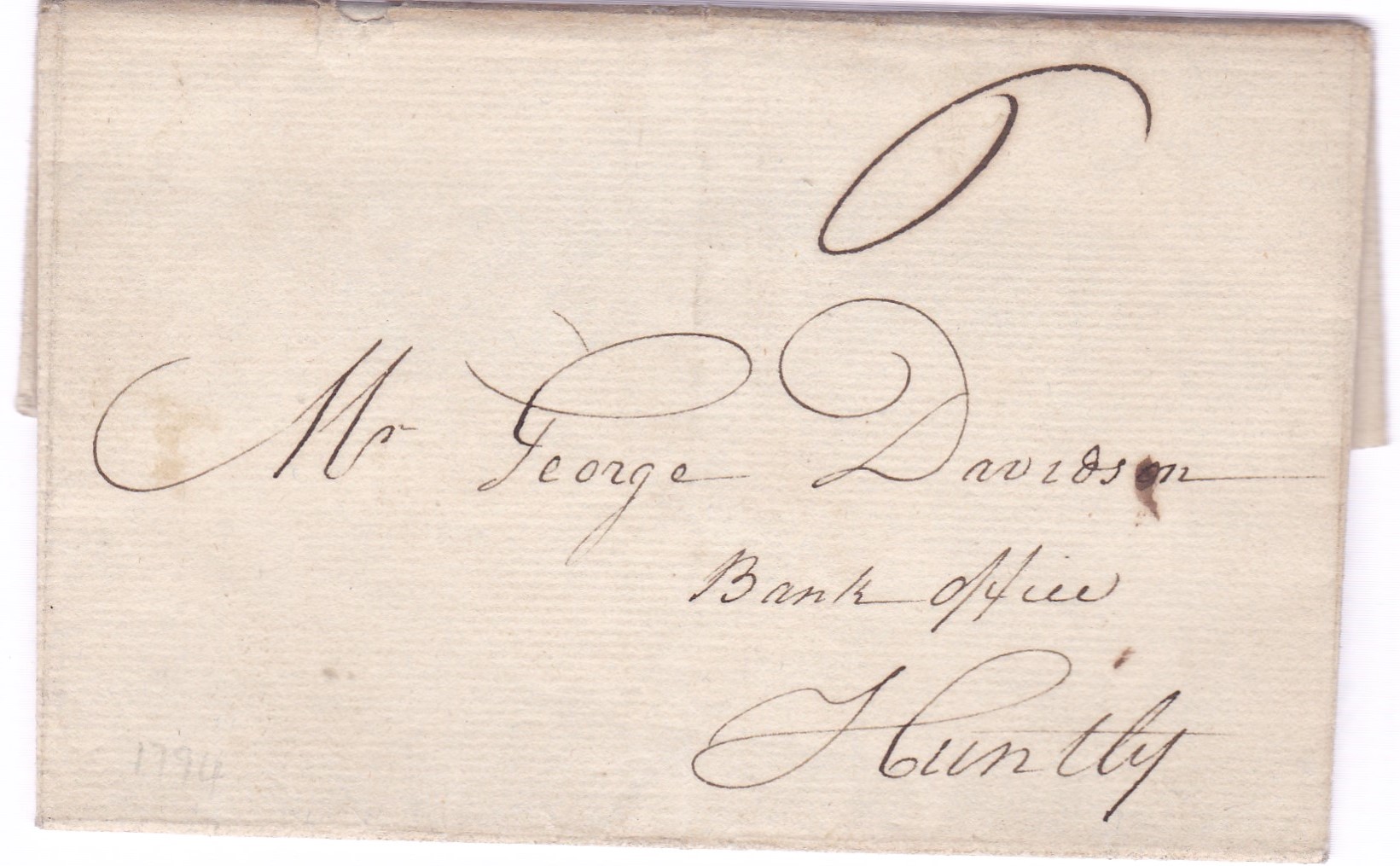 Scotland 1794 - EL Baniff to Bank Office Huntley with SL BANFF on the reverse