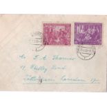 Germany (East) 1950 - leipzig Spring Fair Set on envelope to London (Economy use of red map for