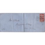 Postal History 1858 - 1d red pair on cover SG43PL99 - on large envelope from Kings Lynn paying 2d
