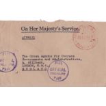 Fiji 1963 - O.H.M.S Official Envelope- airmail (typed) Suun-Fiji/postage paid in cash L/C in red,