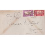 French Colonies New Caledonia 1944 Env Poum to Moumieur, 1Fr, 50c adhesives, Poum datestamp