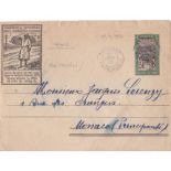 French Colonies Madagascar 1932 stationery Envelope Antalaha to Monaco, with Diego Suarez backstamp.