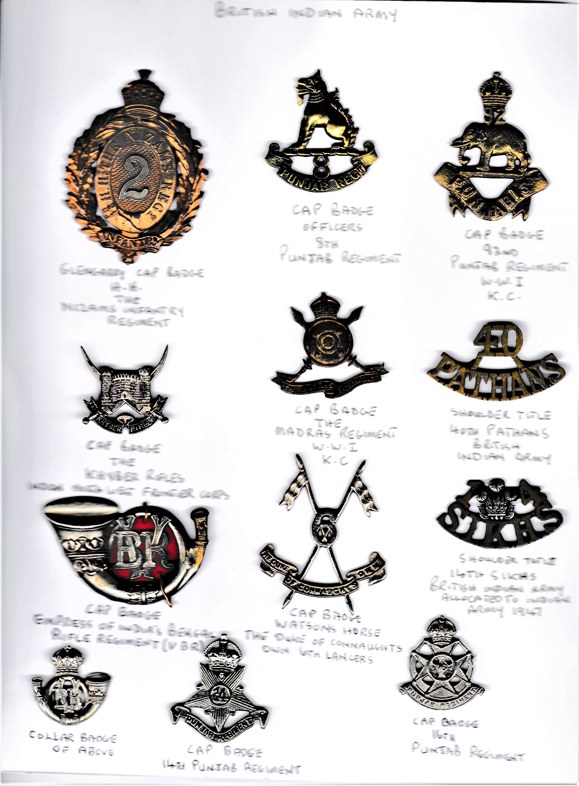 British Indian Army Cap Badges (12) including: 2nd Nizams Infantry Regt, 8th Punjab Regt, 92nd - Image 2 of 2