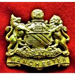 Manchester Regiment WWI War Economy Cap Badge (Bi-metal), slider and made Lambourne & Co,