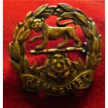 Hampshire Regiment WWI Forage War Economy Cap Badge (Brass), two lugs. K&K: 647