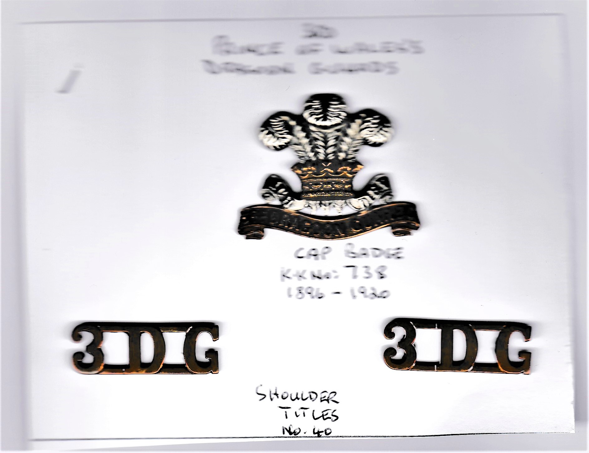 3rd (Prince of Wales's) Dragoon Guards Cap Badge and Shoulder Title Pair (Bi-metal and Gilding- - Image 2 of 2