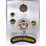 The Scots Guards Other Ranks Cap Badge, Pipers Badge (Silver-plate), three Regimental Buttons and