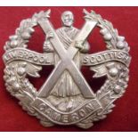 Queen's Own Cameron Highlanders (The Liverpool-Scottish) Territorial Regiment Cap Badge (White-