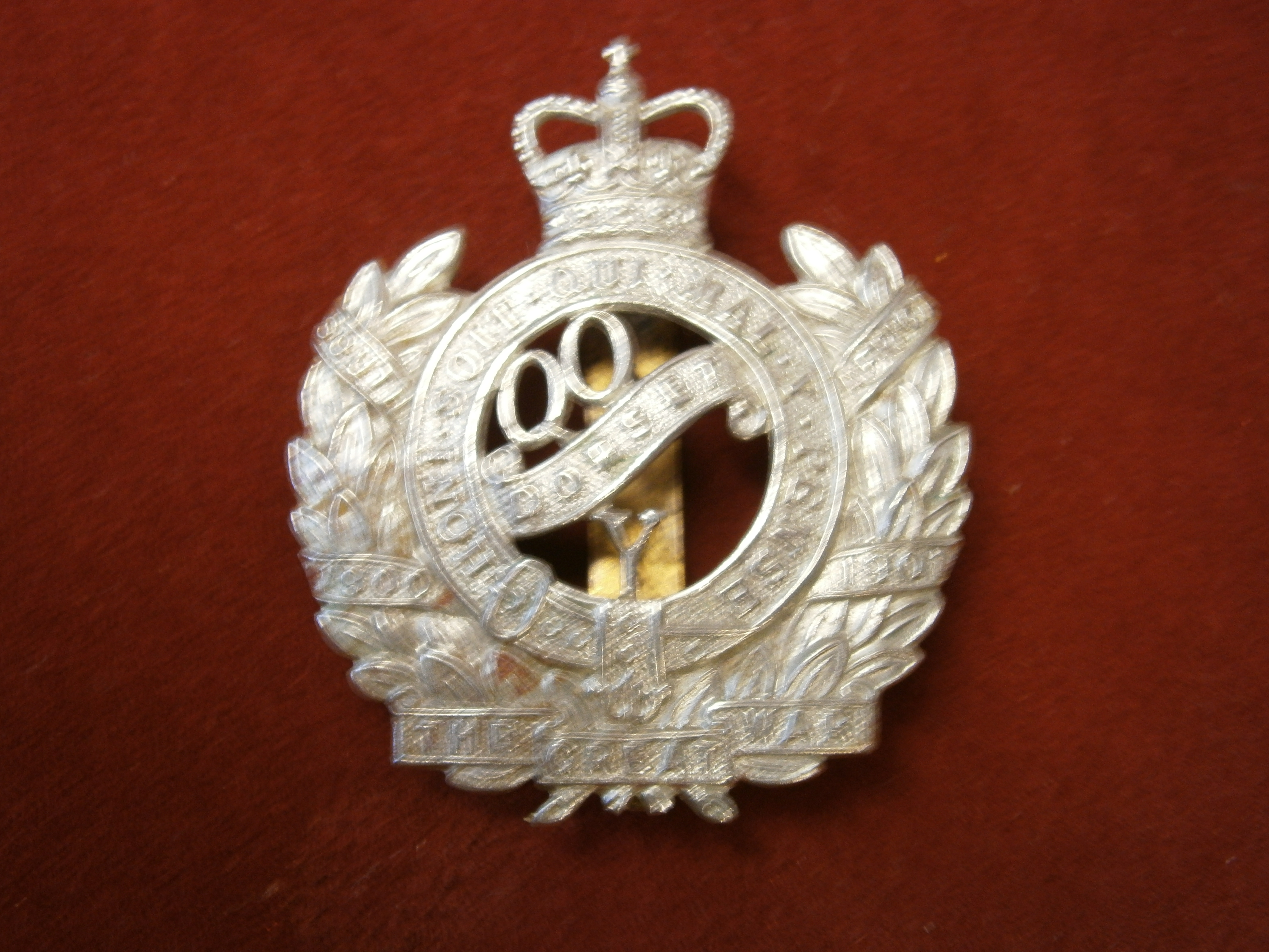 Queen's Own Dorsetshire Yeomanry (Hussars) EIIR Cap Badge (White-metal), two lugs, forth type. K&