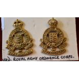 British WWII Officers Royal Army Ordnance Corp Collar badges, (Gilding metal, lugs)