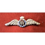 RAF Sweetheart Badge (White-metal) with brooch fitting and blue painted laurel. A fantastic