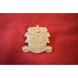 1st Battalion, Blackpool Volunteers WWI Cap Badge (Brass), two lugs. K&K: 1636