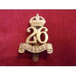 26th Hussars WWII Other Ranks Cap Badge (Gilding-metal), slider. Formed January 30th 1941 and