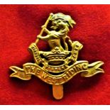 Duke of Wellington's (West Kent Regiment) WWI War Economy Forage Cap Badge (Brass), slider.. K&K: