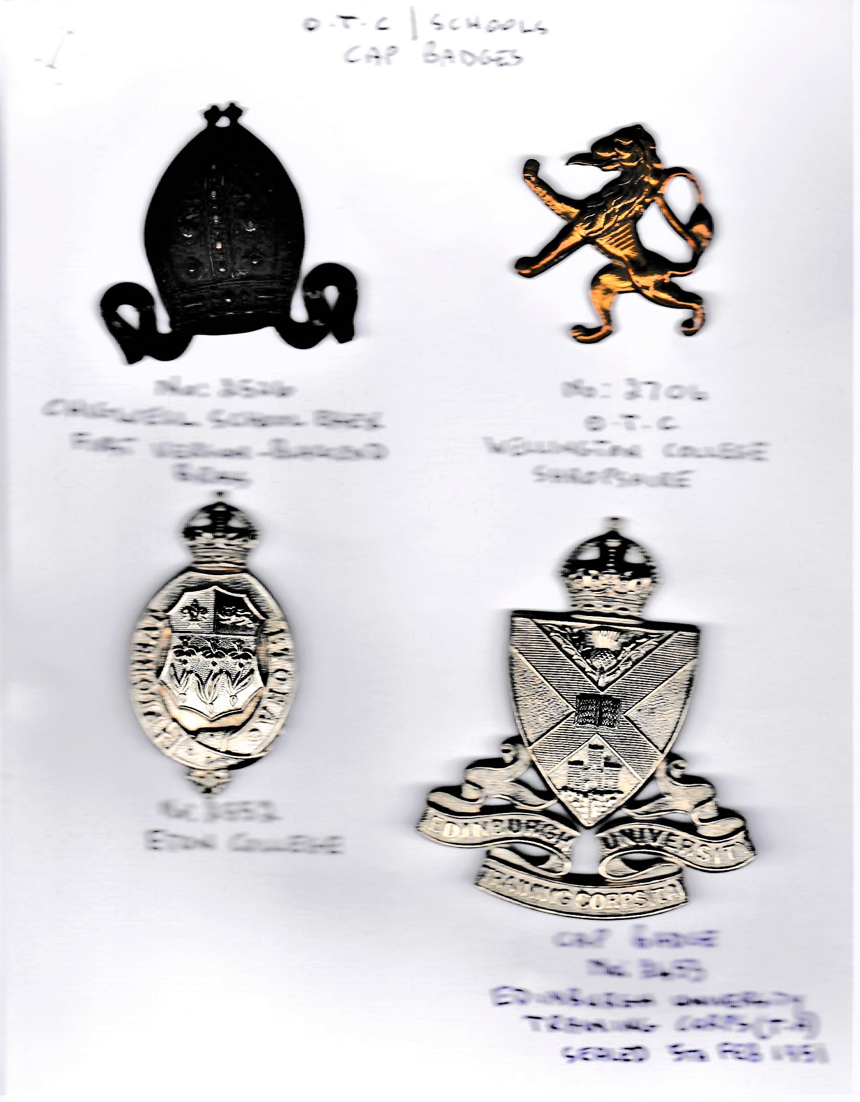 Officers Training College/School Cap Badge (4) including: Chigwell School Essex First Version (