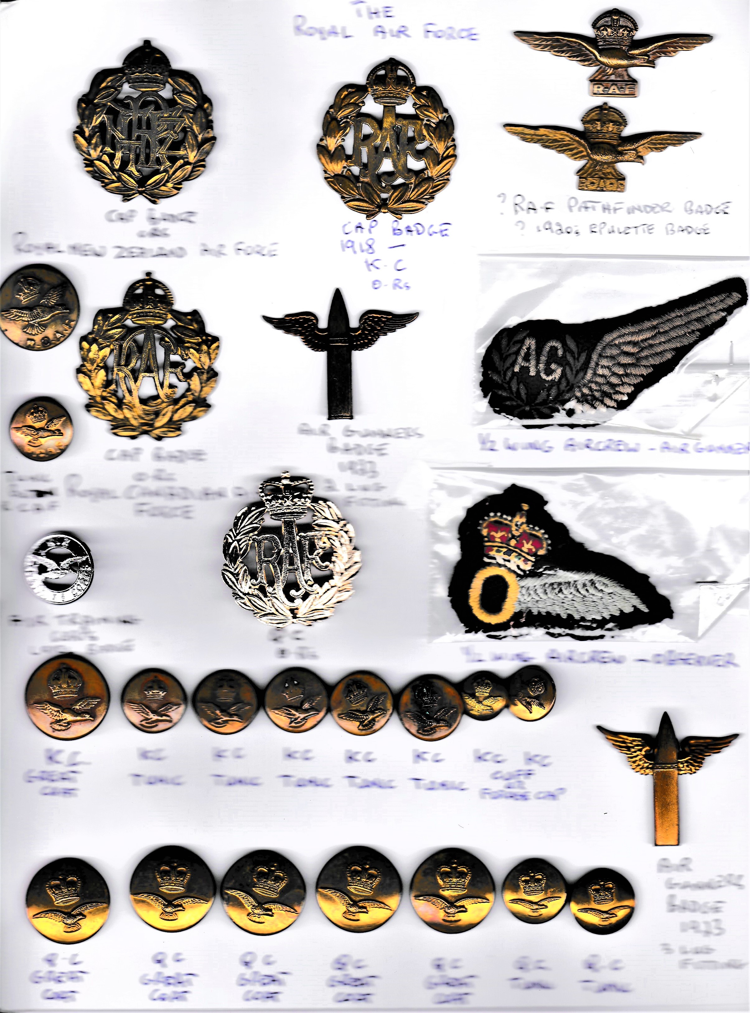 British and Commonwealth Royal Air Force Collection on a sheet: Royal New Zealand Air Force, RAF Cap - Image 2 of 2