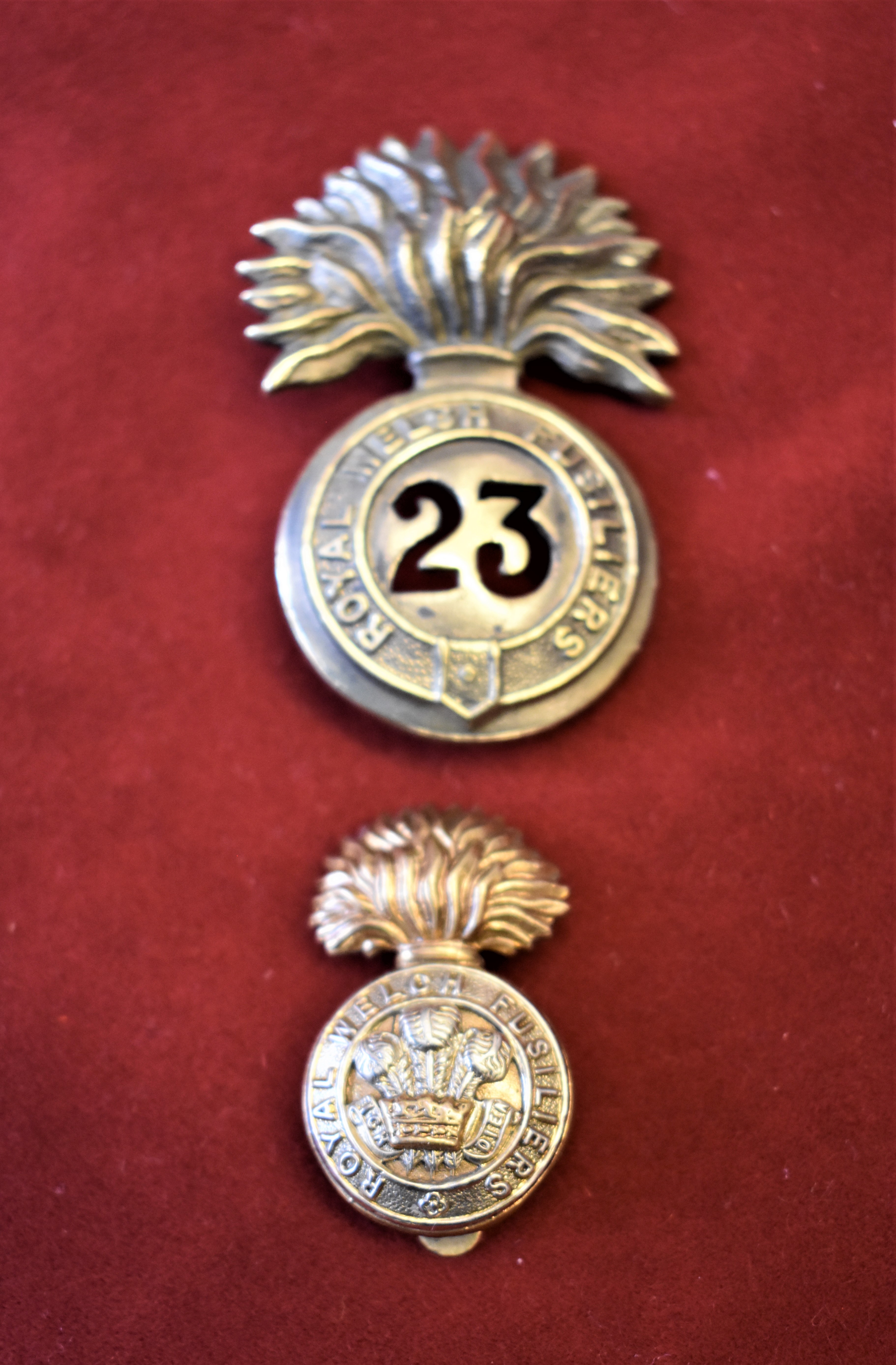 23rd Royal Welsh Fusiliers Regt of Foot Glengarry Badge and Forage Cap Badge (Gilding-metal and Bi-