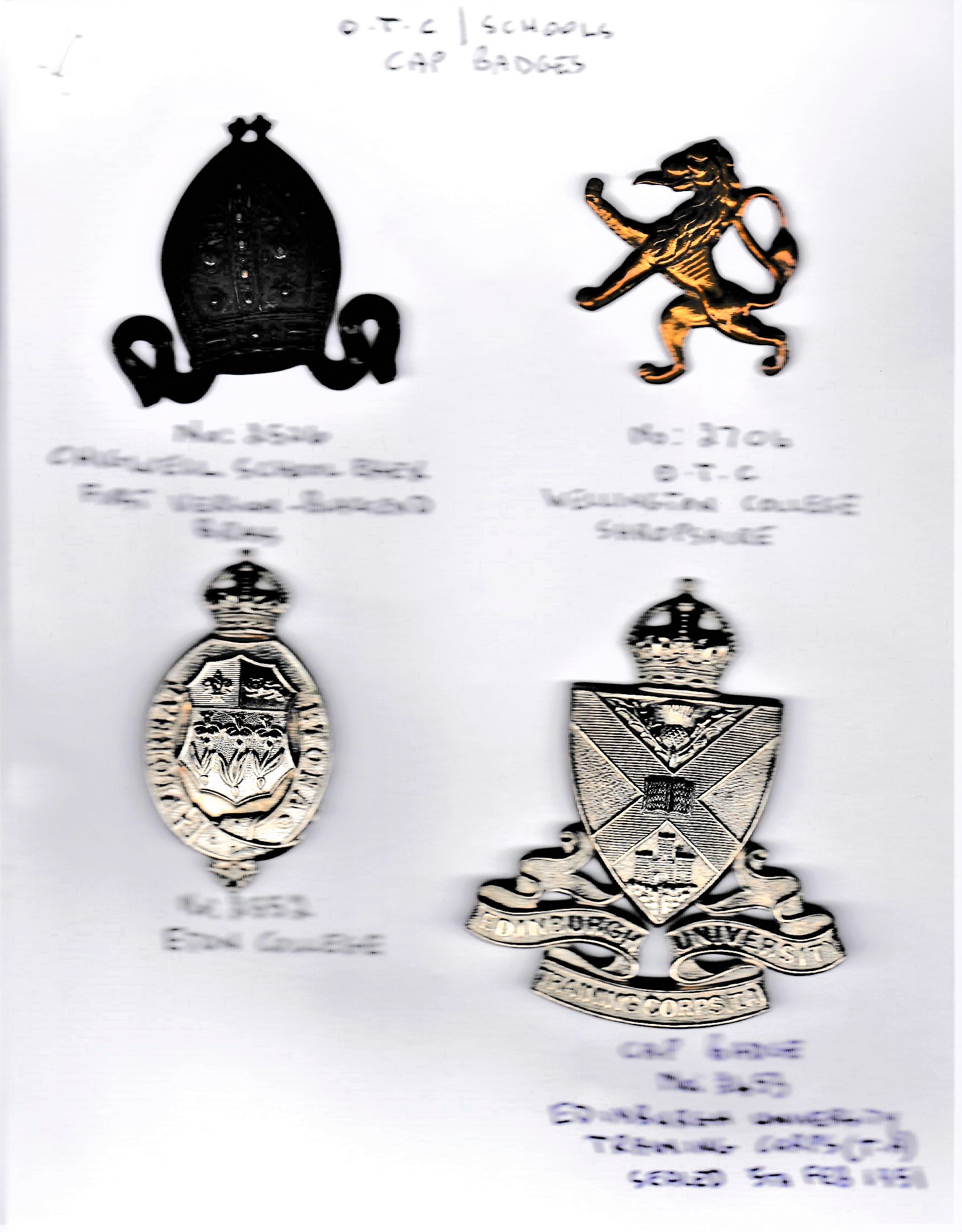 Officers Training College/School Cap Badge (4) including: Chigwell School Essex First Version ( - Image 2 of 2