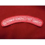 Canadian Governor General's Foot Guards cloth shoulder title, white on red.