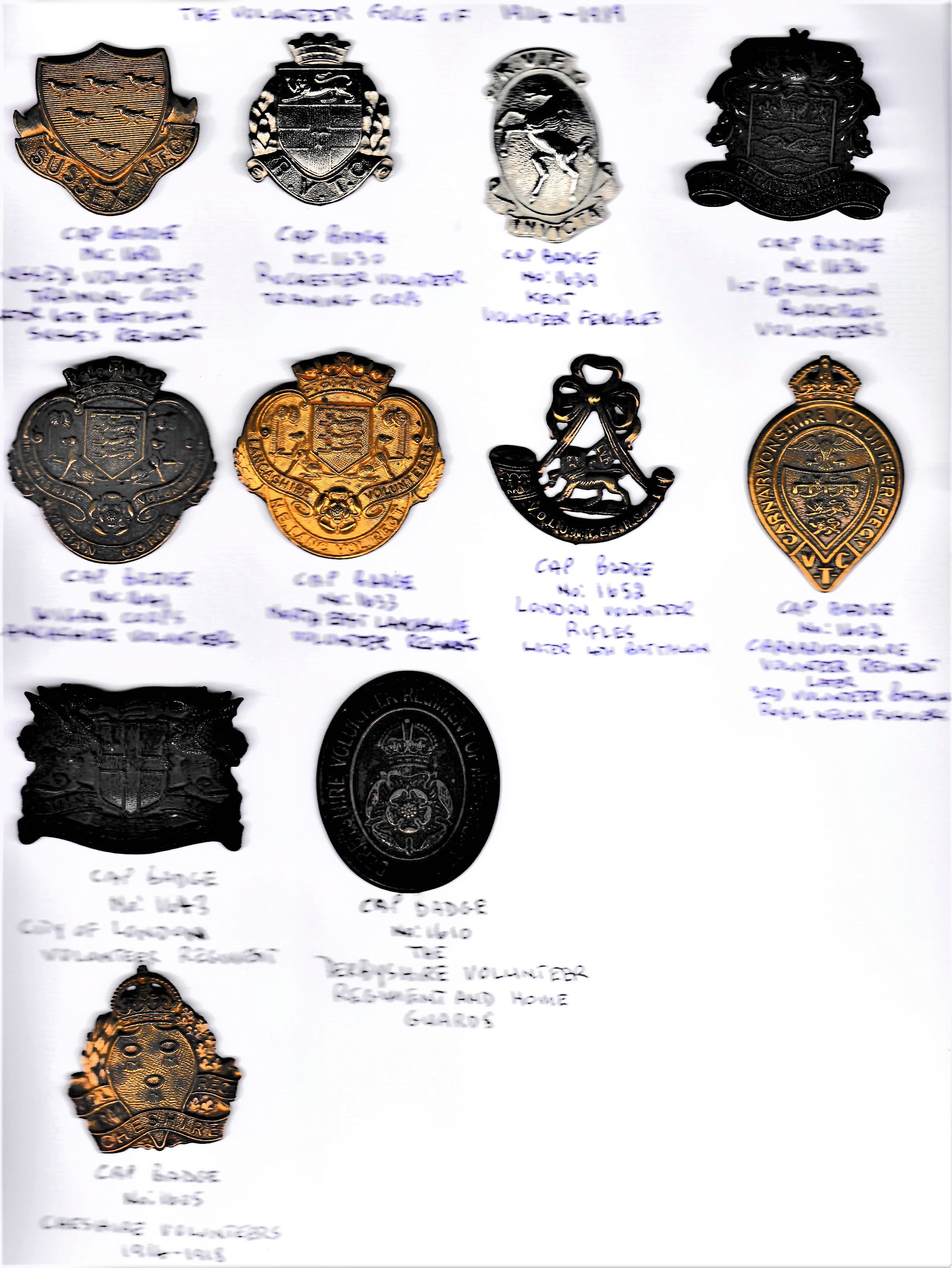 The Volunteer Force of 1914-1919 (11) Cap Badges including: Sussex Volunteer Training Corps, - Image 2 of 2