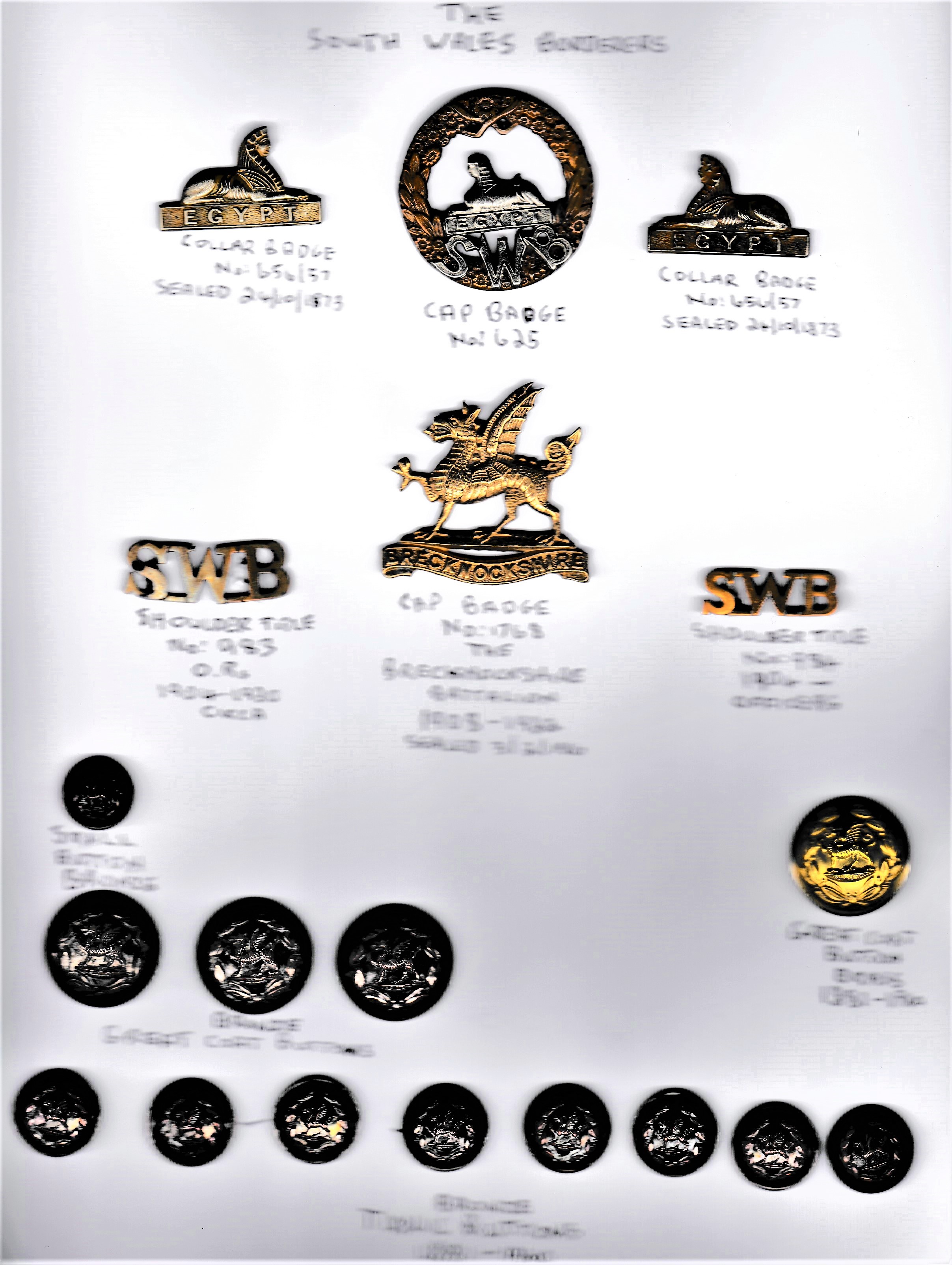 South Wales Borderers Collection including: SWB and Brecknockshire Battalion Cap Badges K&K: 625/ - Image 2 of 2