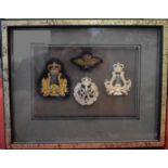 RAF Musicians EIIR Framed Cap and Sleeve badge collection, Staybright and embroidered cloth patches.