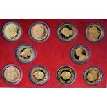 Great Britain - A set of ten gold plated (22.5) 'Sovereigns'. A very attractive boxed set, 8 various