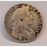 1676 Charles II Halfcrown, Fourth Bust V. Quinto, Near Fine/Fine