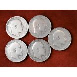 1902, 1907, 1908, 1909 and Edward VII Halfcrowns, mostly fine to good fine, S 3980 (5)