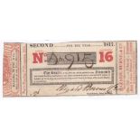Great Britain - 1822 Hazard & Co, Sixteenth Lottery Ticket, Red & Black, very fine.