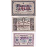 Austria - 1919 Rare Notgeld Notes (3) Including 10Kr. AEF.