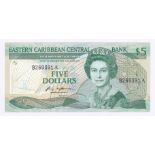 East Caribbean States - 1988 Five Dollars, Suffix 'A' (Antigua). Ref P18 Grade AUNC