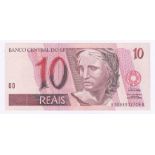 Brazil - 1994 (ND) Ten Reals Ref: P245b, Grade UNC. WMK Republic.