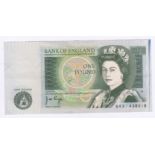 Great Britain - Error Note Series 'D' Pictorial £1, serial A40 - Vertical Colour Line A1 Right Edge