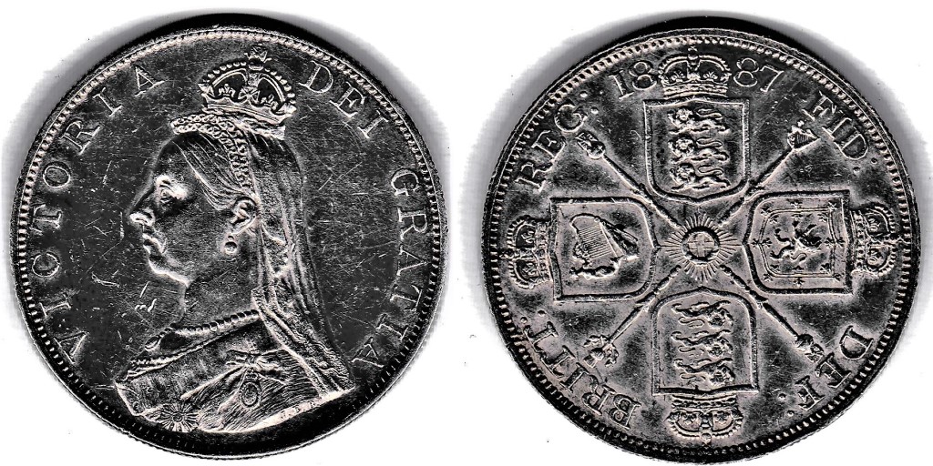 1887 Victoria Double Florin, Arabic '1', VF