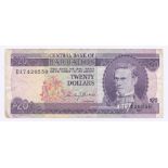 Barbados - 1973 (ND) Twenty Dollars, Ref P34, Grade Fine+