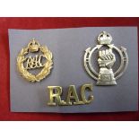 Royal Armoured Corps Cap Badges 1939-41 and 1941 KC, shoulder titles RAC (W200)