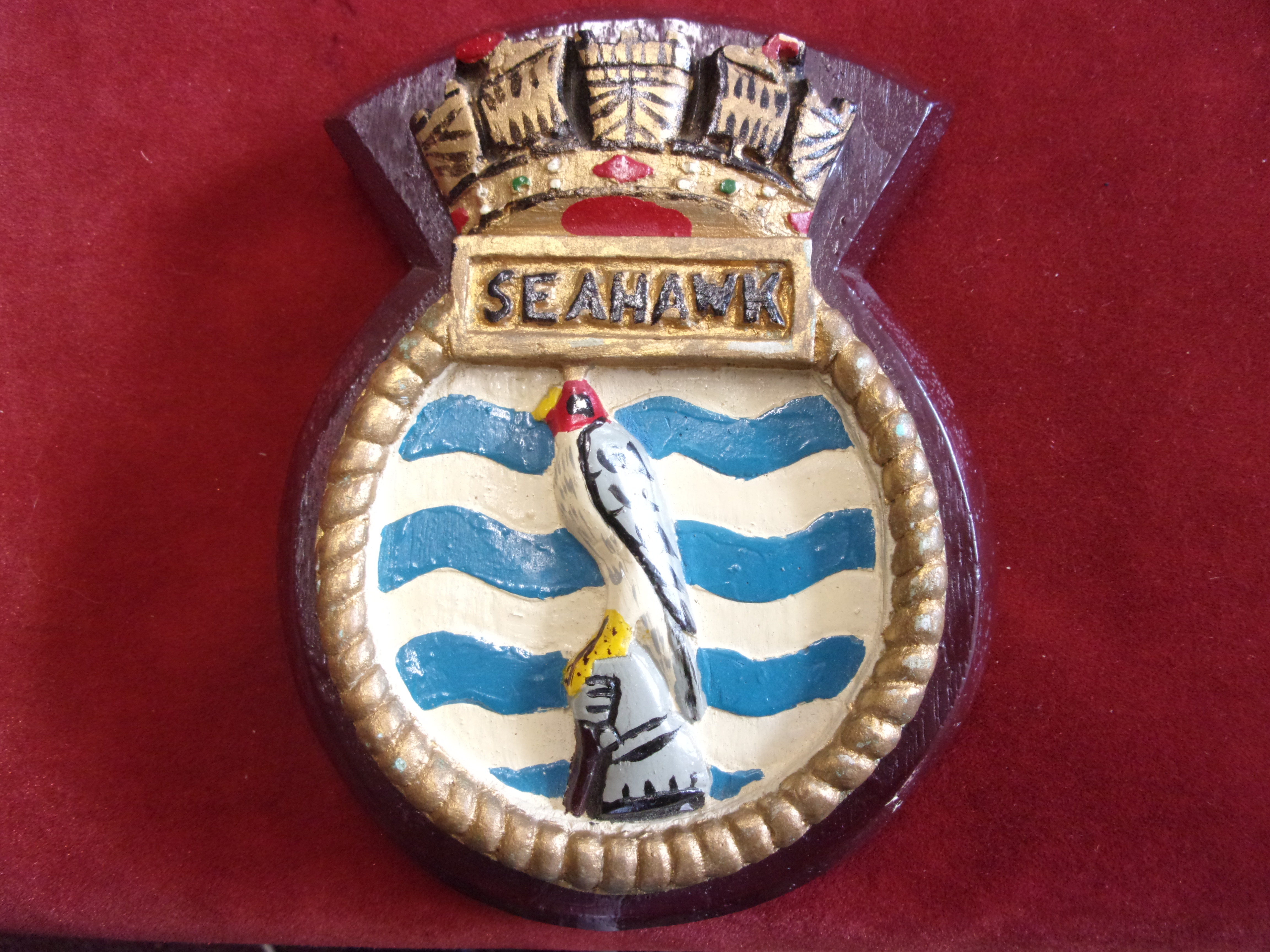 R.N.A.S. Culdrose H.M.S. Seahawk Placard, made from ceramic with a nice painted design.