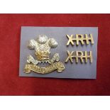 10th Royal Hussars cap badge and pair shoulder titles (W121)