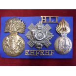 Three badges, Scottish Highland Light Infantry, Royal Scots Fusiliers, Royal Highland Fusiliers,