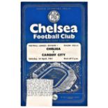 Chelsea v Cardiff City 1961 April 1st League horizontal & vertical creases team change & scores in