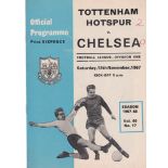 Tottenham Hotspur v Chelsea 1967 November 18th League score in pen front cover, team change and