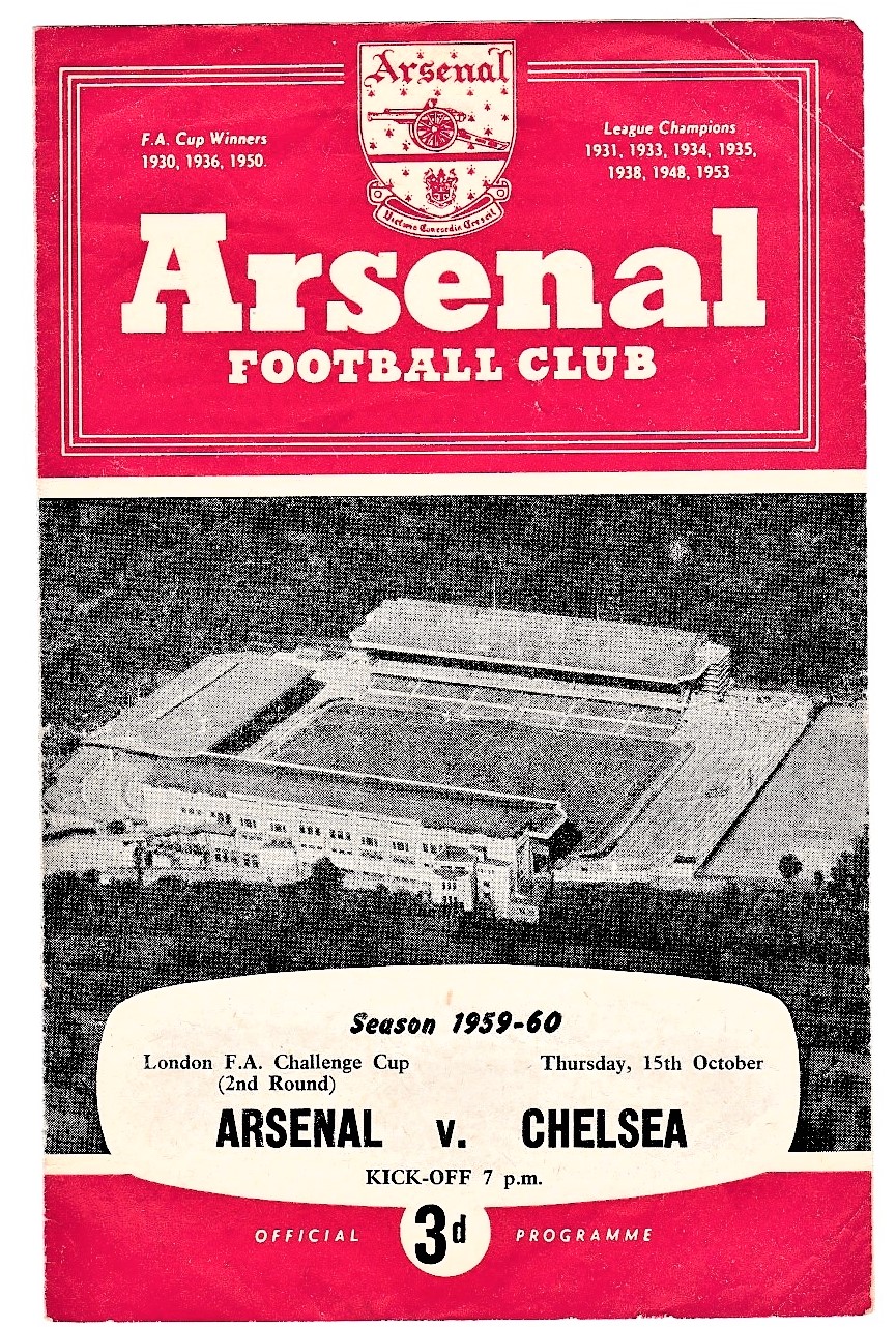 Arsenal v Chelsea 1959 October 15th London FA Challenge Cup (2nd Round) horizontal crease score in