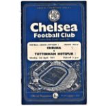 Chelsea v Tottenham Hotspur 1961 April 3rd League team change & scores in pen score on front cover